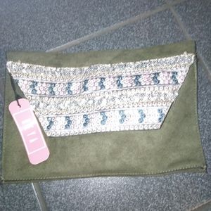 Faux suede clutch